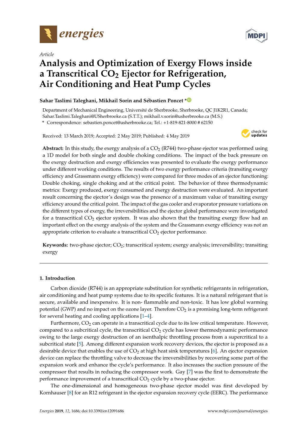 Analysis and Optimization of Exergy Flows Inside a Transcritical CO2 Ejector for Refrigeration, Air Conditioning and Heat Pump Cycles