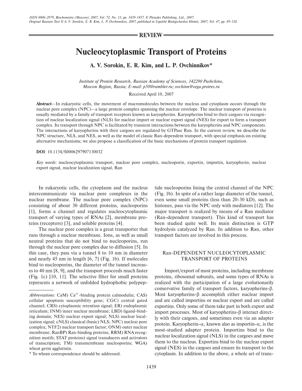 Nucleocytoplasmic Transport of Proteins
