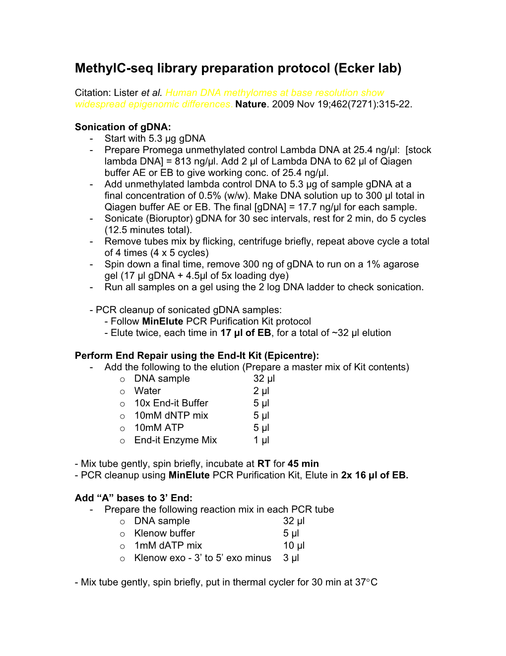 Preparation of Gdna Samples (Untreated, 1Dpi, 3Dpi, 5Dpi) for Bisulphite Treatment, Library