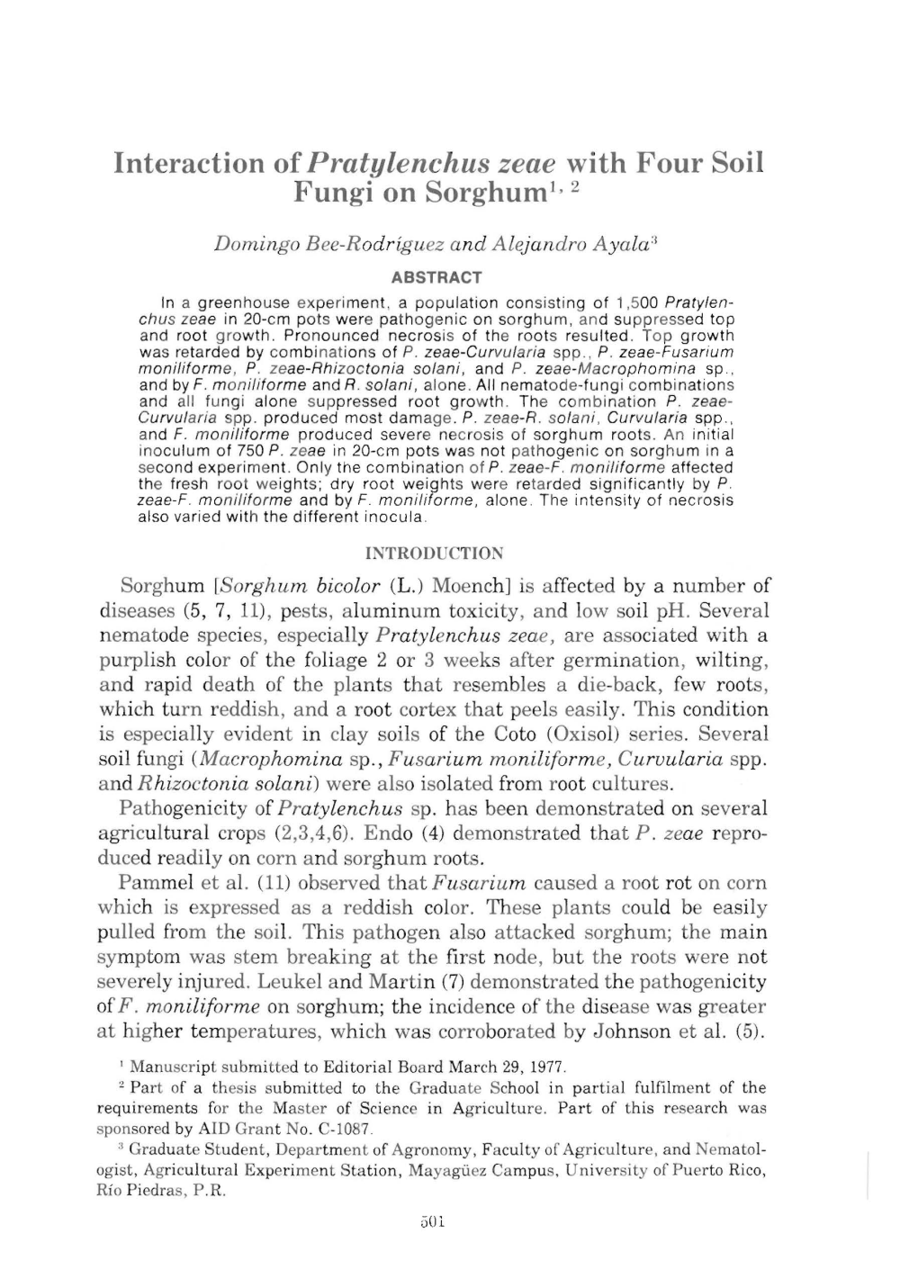 Interaction of Pratylenchus Zeae with Four Soil Fungi on Sorghum1