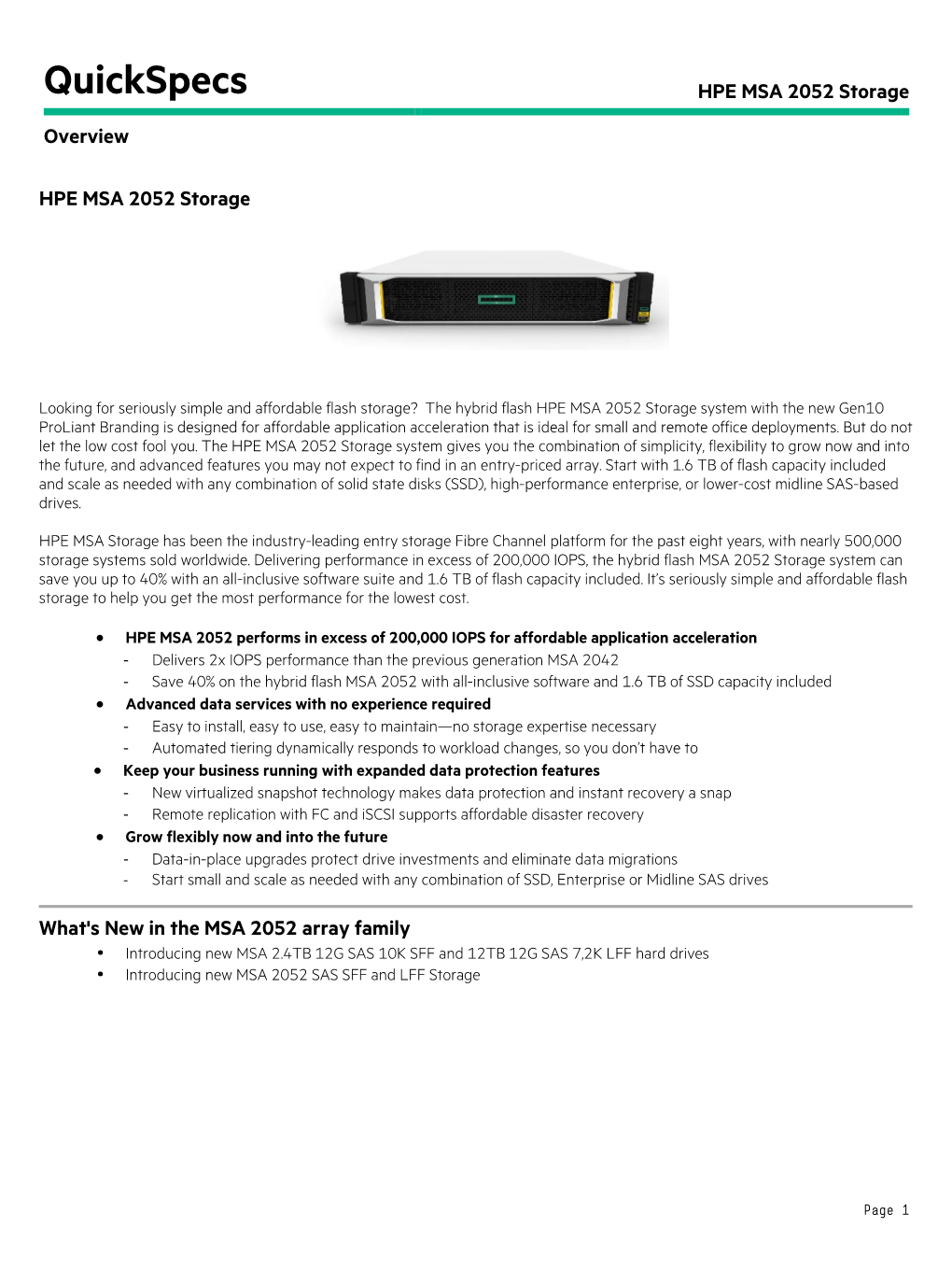 HPE MSA 2052 Storage Overview