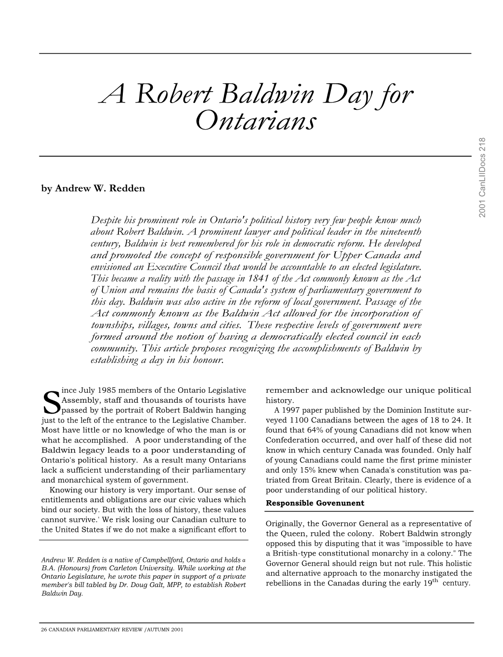 A Robert Baldwin Day for Ontarians
