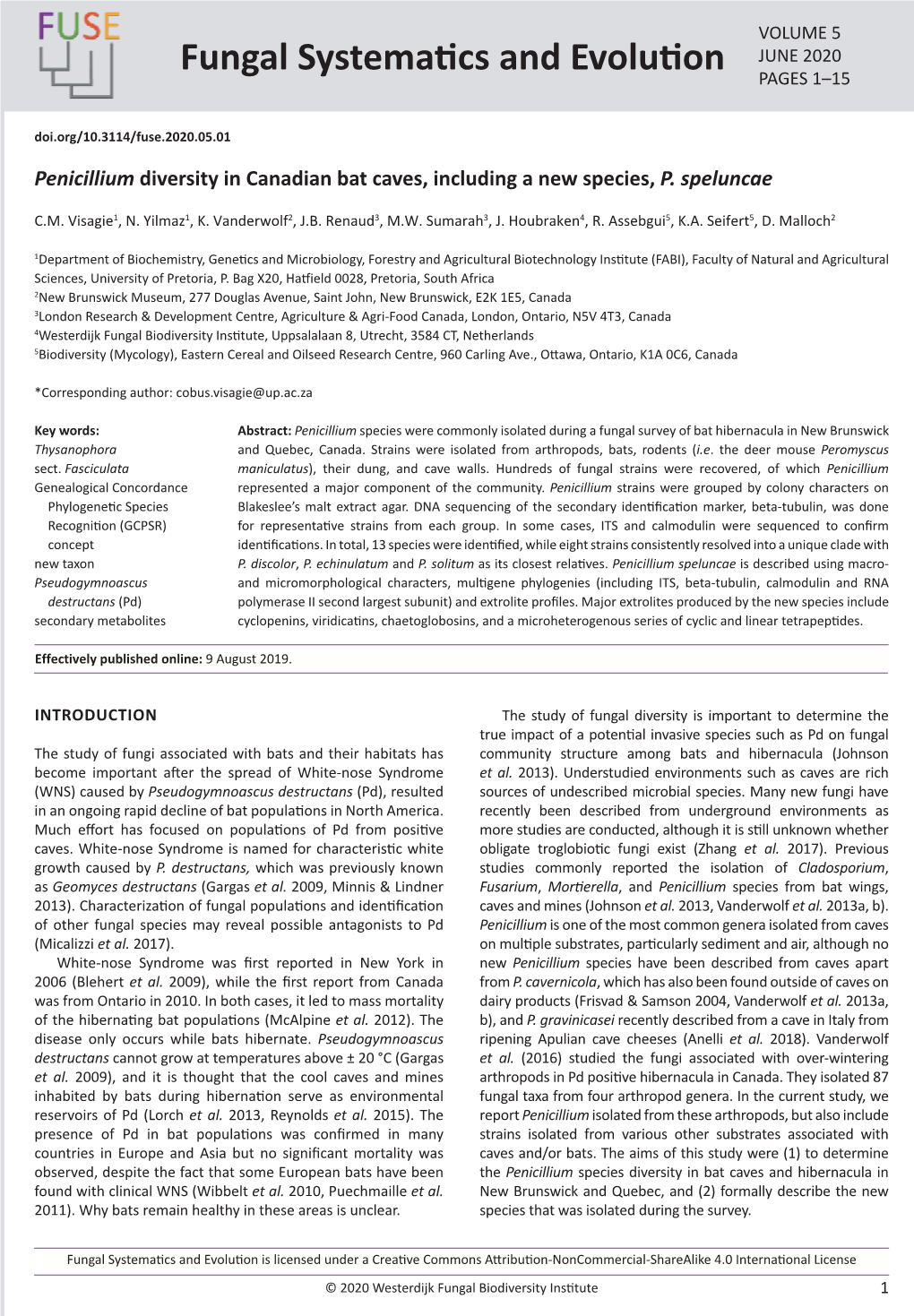 &lt;I&gt;Penicillium&lt;/I&gt; Diversity in Canadian Bat