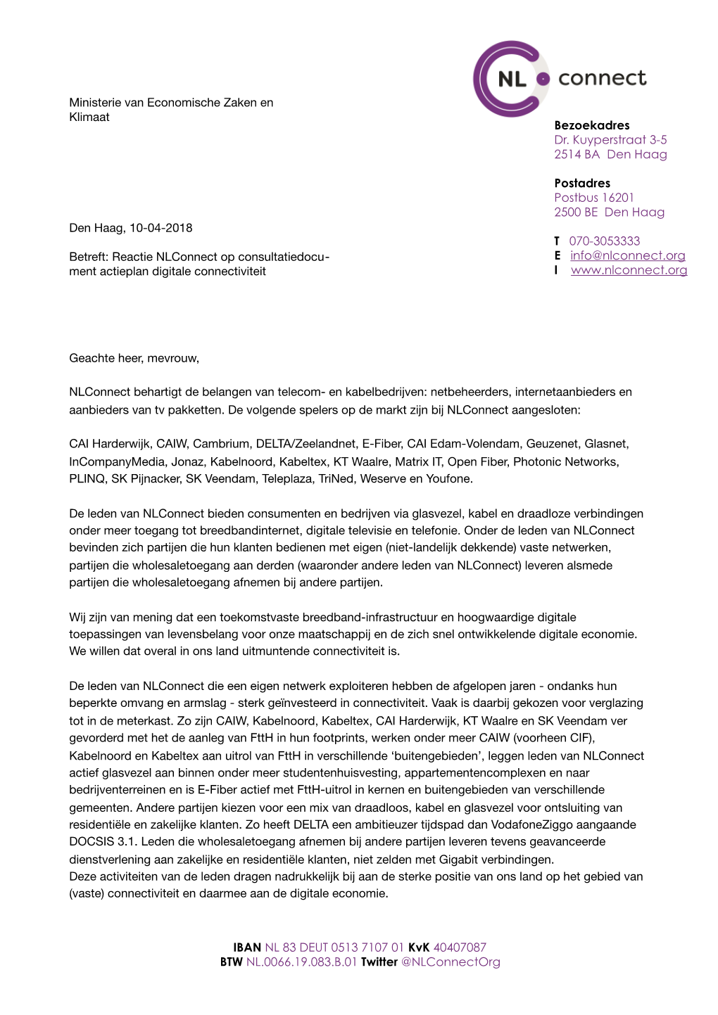 Betreft- Reactie Nlconnect Op Consultatiedocument Actieplan