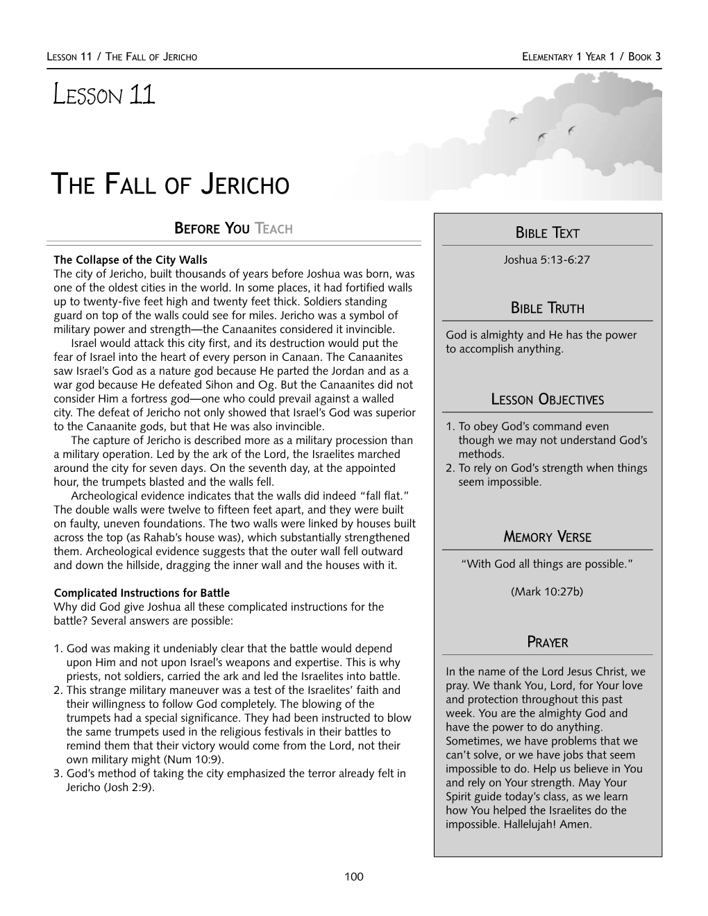The Fall of Jericho Elementary 1 Year 1 / Book 3 Lesson 11