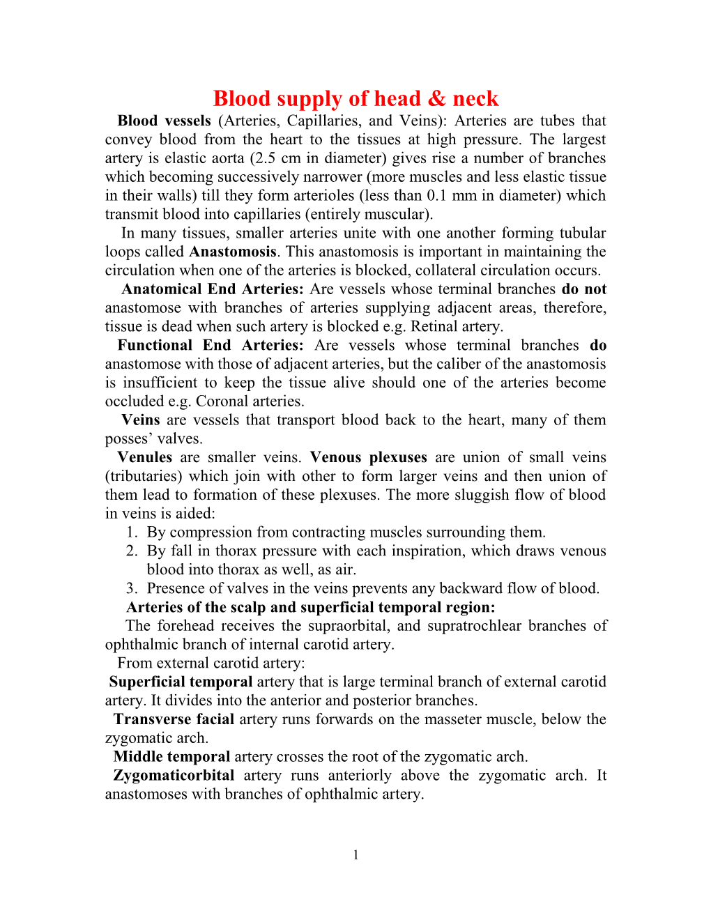 Blood Supply of Head & Neck