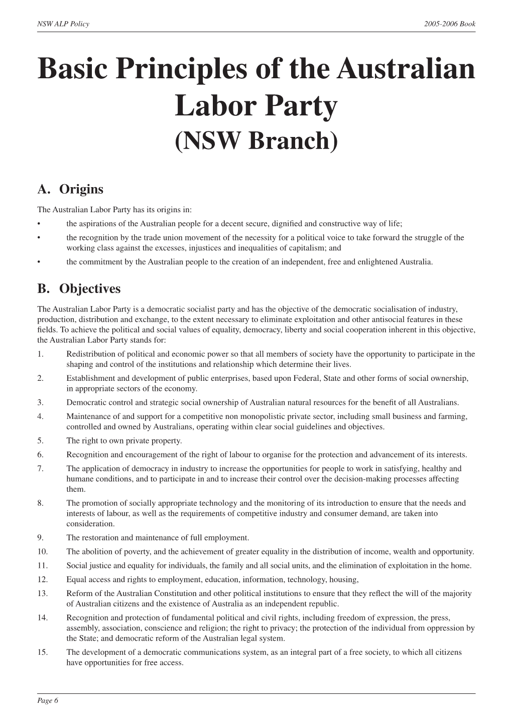 Basic Principles of the Australian Labor Party (NSW Branch)