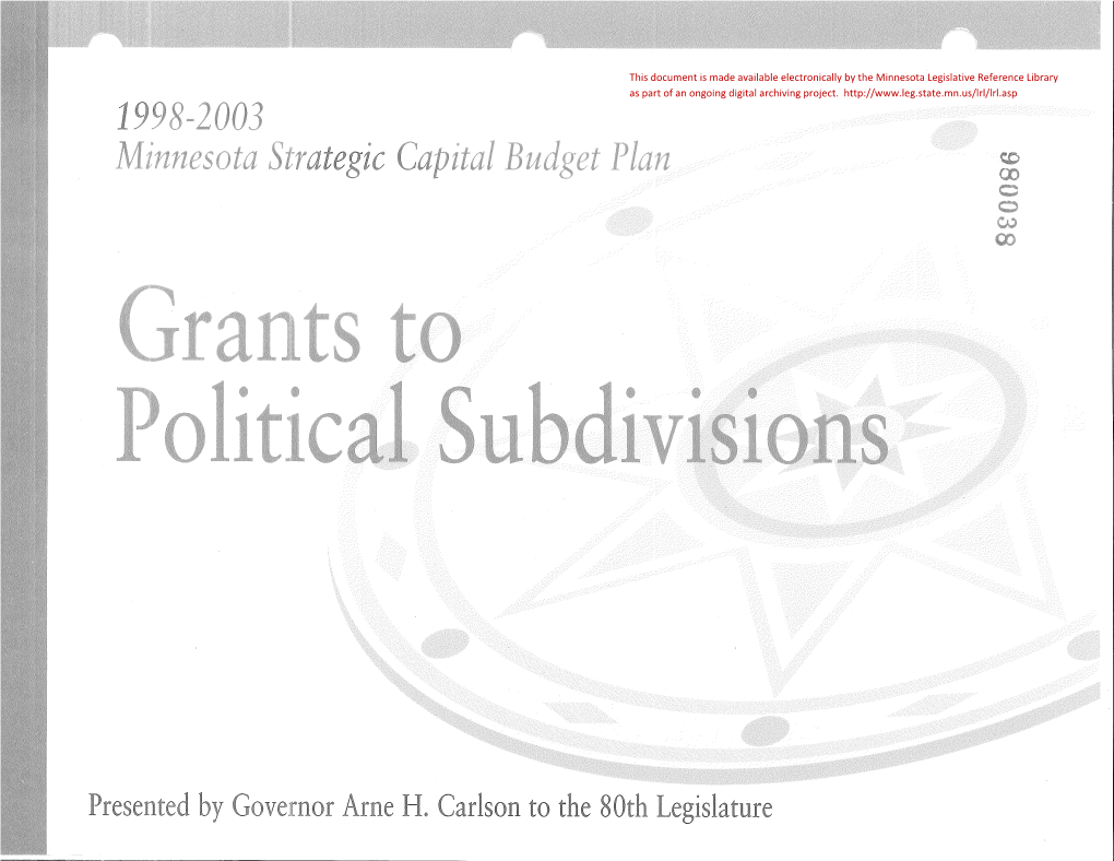 Minnesota Strategic Capital Budget Plan 1998-2003 -Index