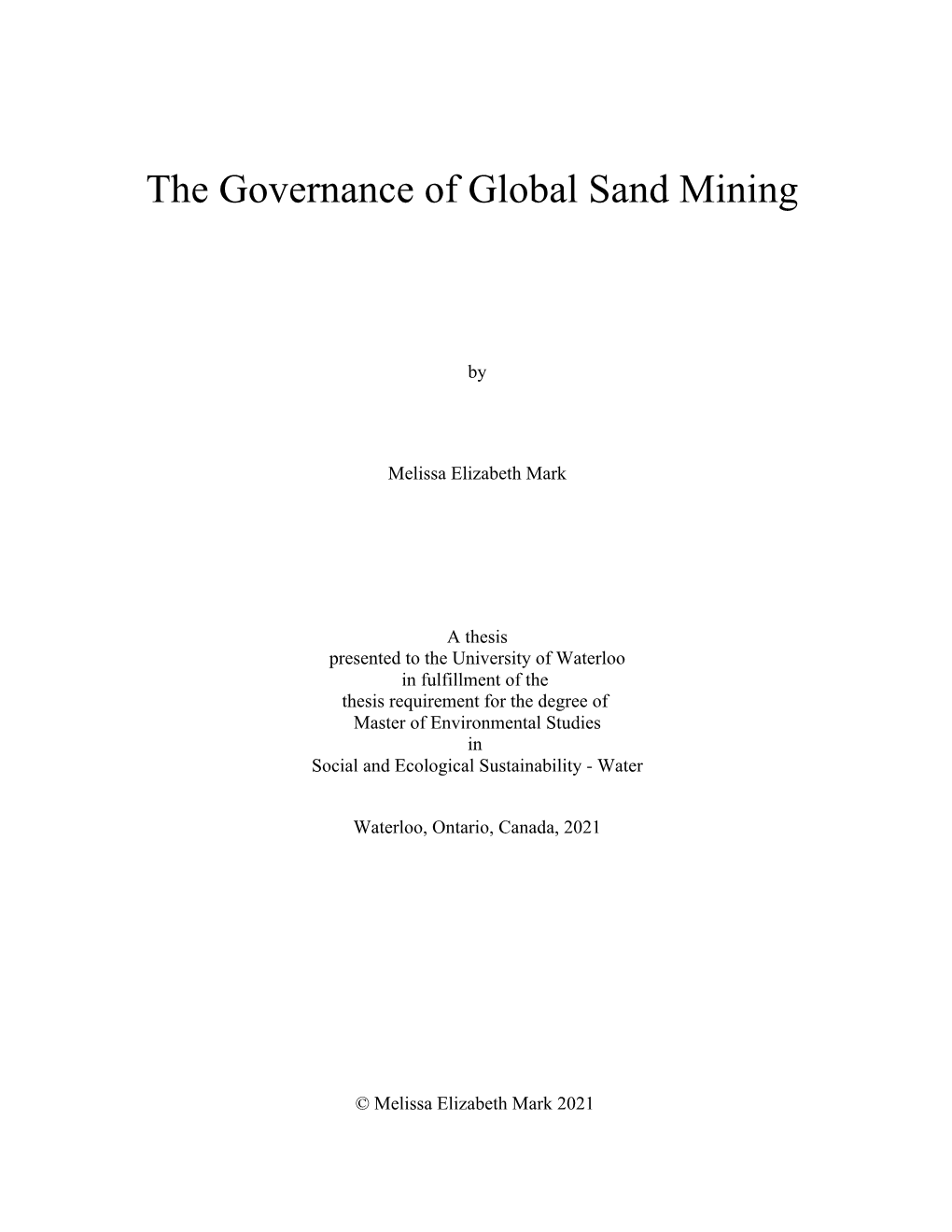 The Governance of Global Sand Mining