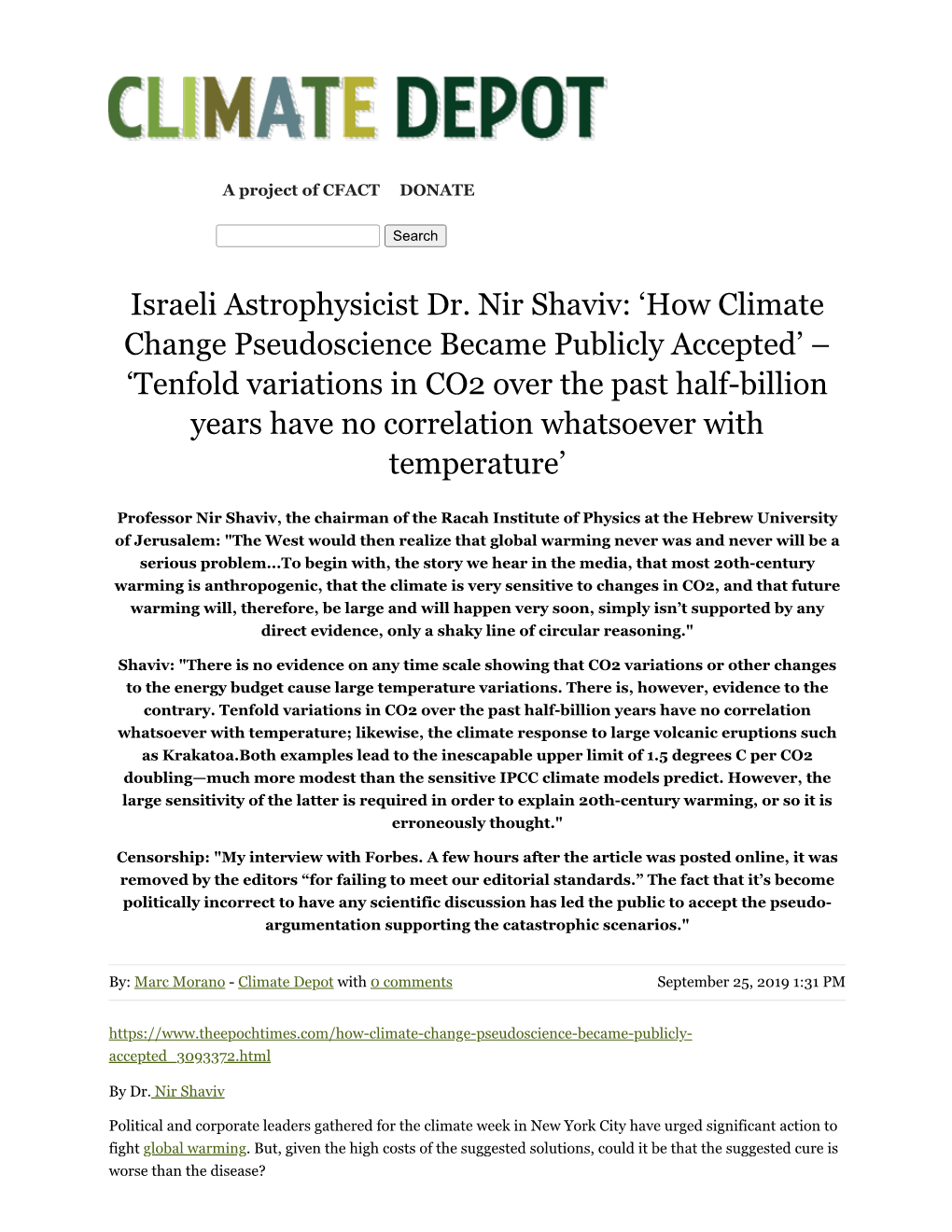Israeli Astrophysicist Dr. Nir Shaviv: 'How Climate Change