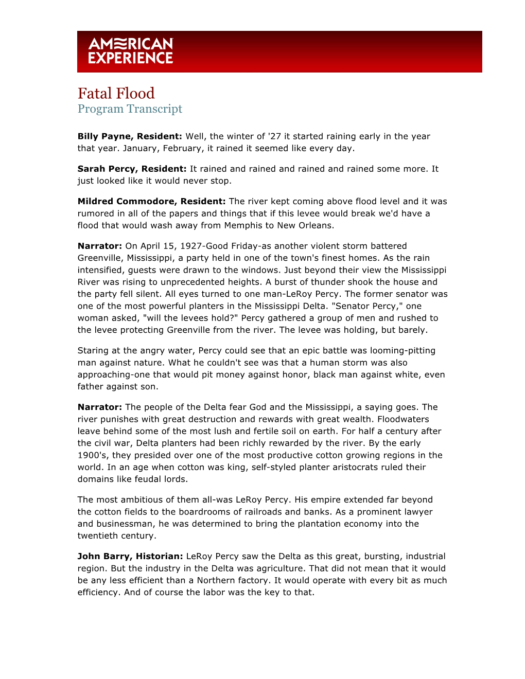 Fatal Flood Program Transcript