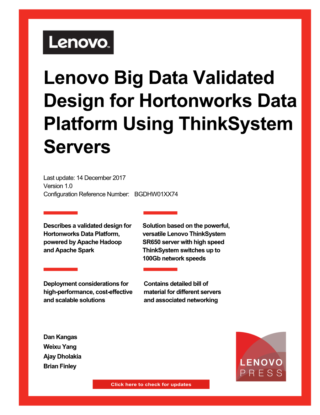 Lenovo Big Data Reference Architecture for Hortonworks Data Platform