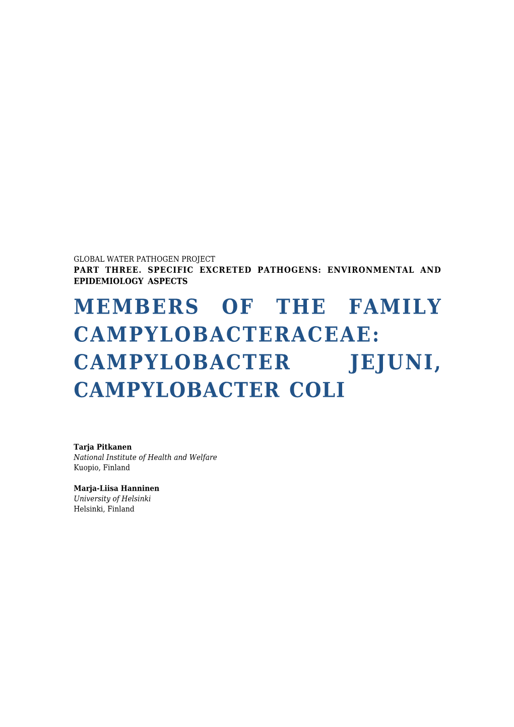 Members of the Family Campylobacteraceae: Campylobacter Jejuni, Campylobacter Coli