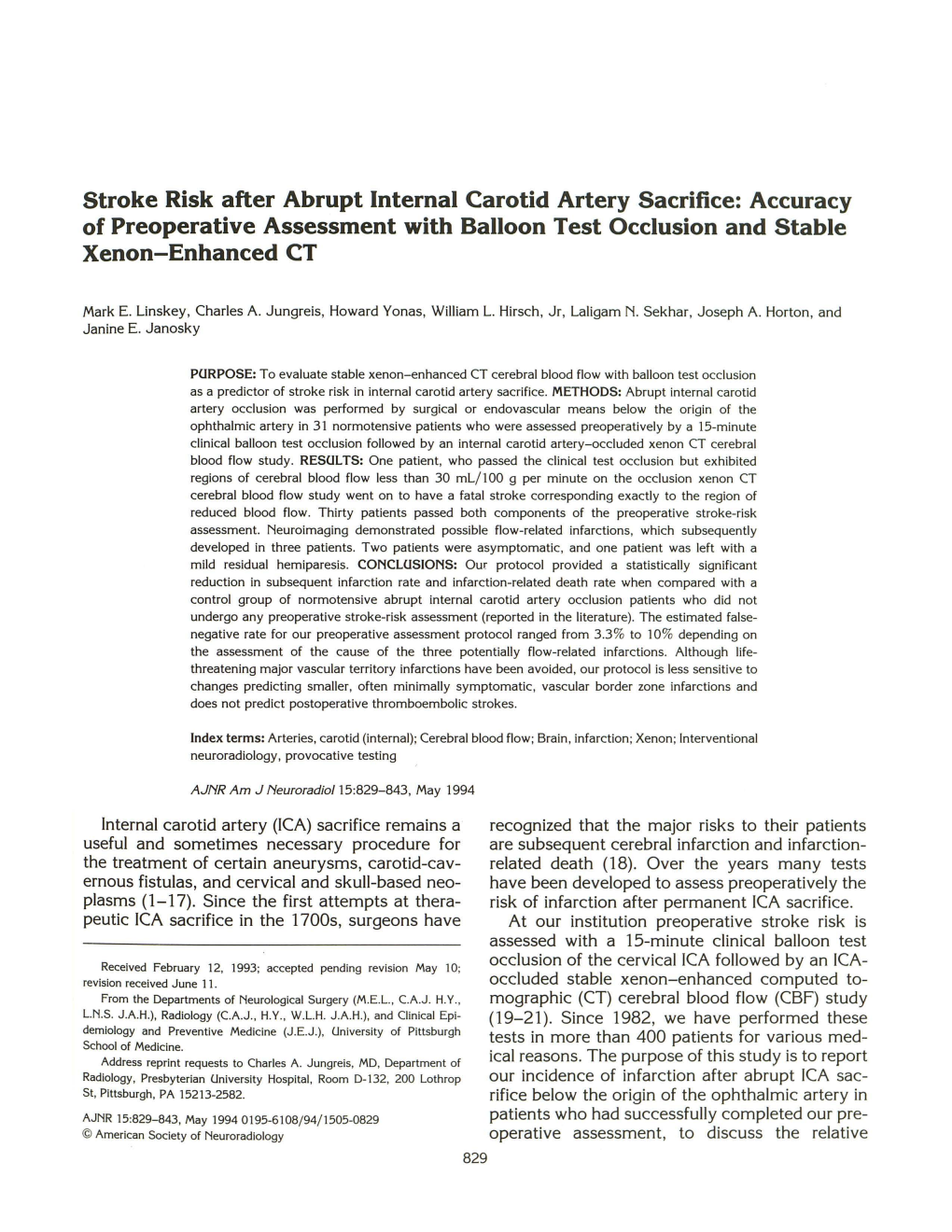 Stroke Risk After Abrupt Internal Carotid Artery Sacrifice: Accuracy of Preoperative Assessment with Balloon Test Occlusion and Stable Xenon-Enhanced CT