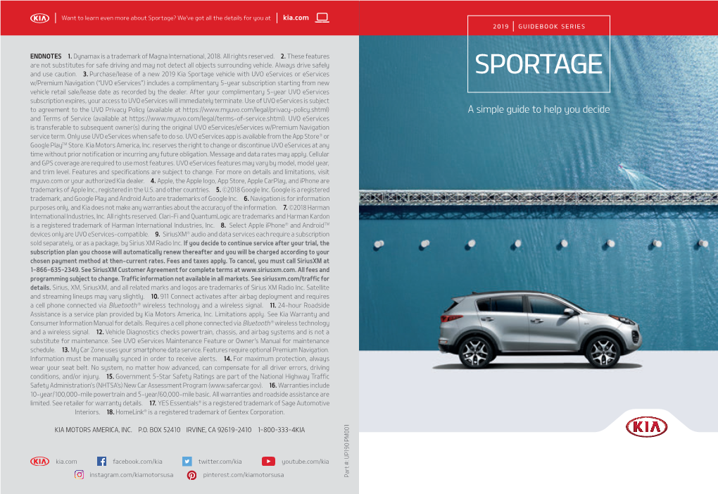 Sportage? We’Ve Got All the Details for You at Kia.Com 2019 GUIDEBOOK SERIES