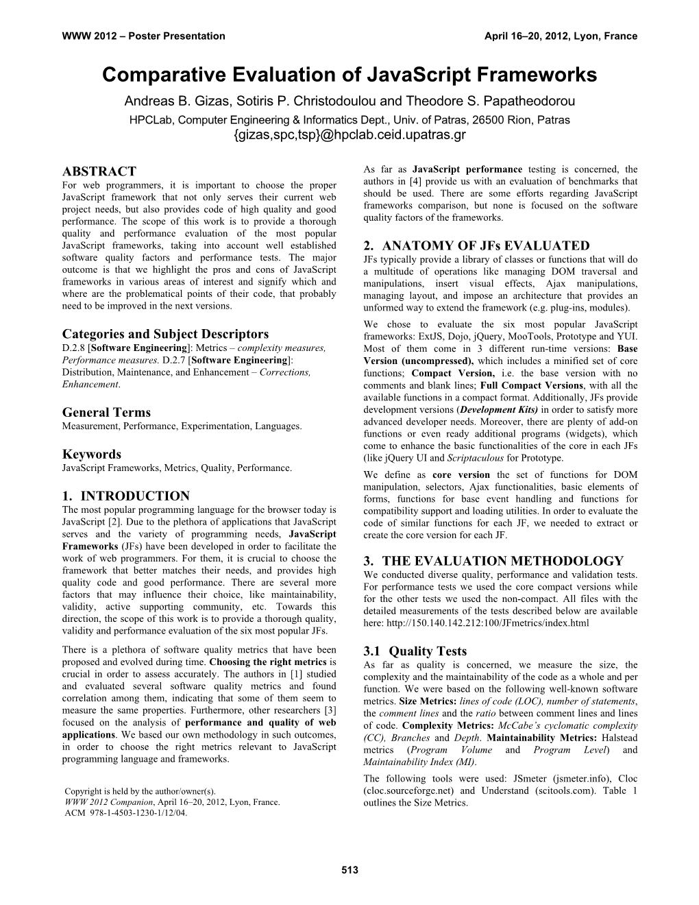 Comparative Evaluation of Javascript Frameworks Andreas B