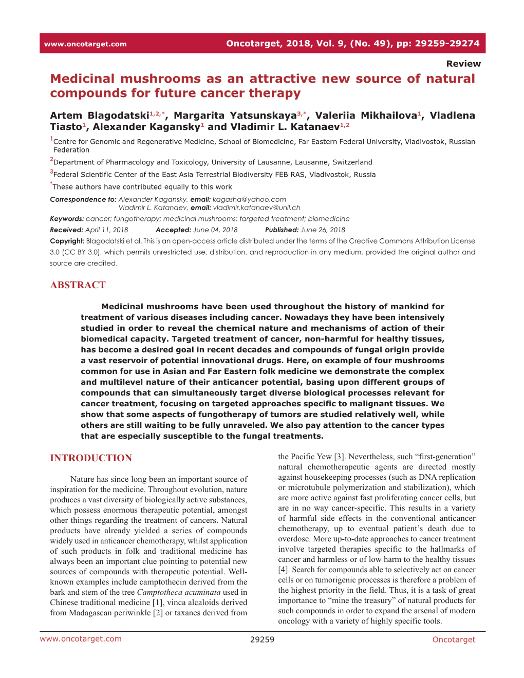 Medicinal Mushrooms As an Attractive New Source of Natural Compounds for Future Cancer Therapy