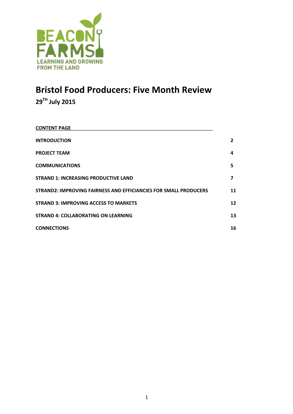 Bristol Food Producers: Five Month Review 29TH July 2015