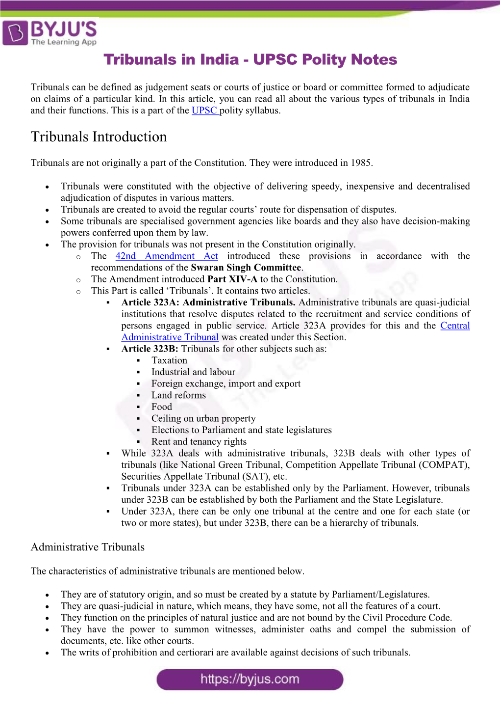 Tribunals in India - UPSC Polity Notes