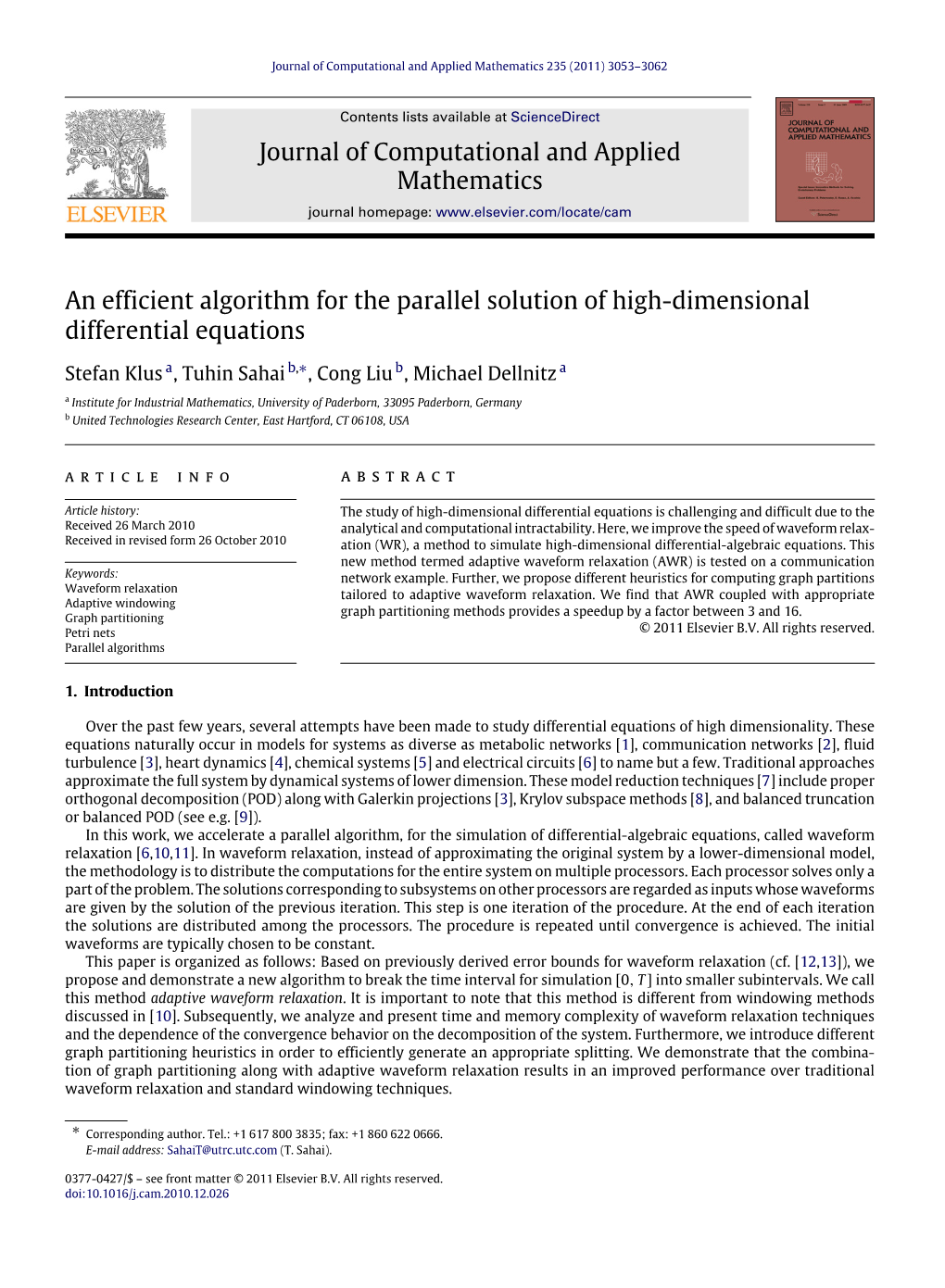 An Efficient Algorithm for the Parallel Solution of High-Dimensional Differential Equations