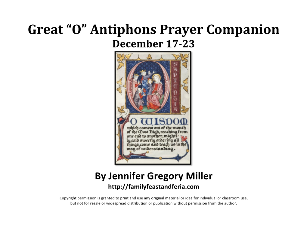 Great “O” Antiphons Prayer Companion December 17-23