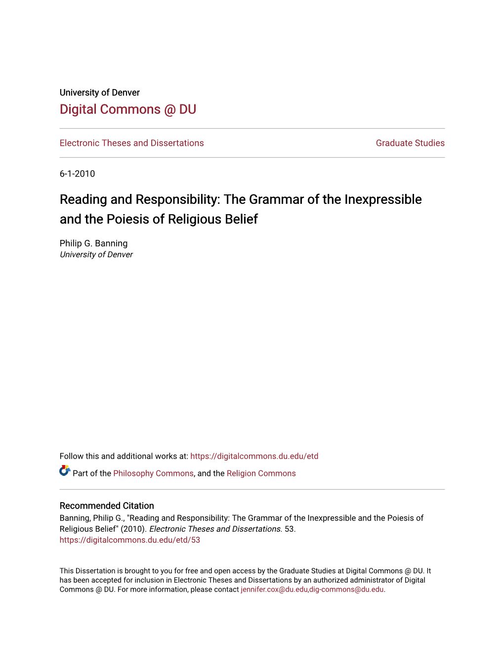 Reading and Responsibility: the Grammar of the Inexpressible and the Poiesis of Religious Belief