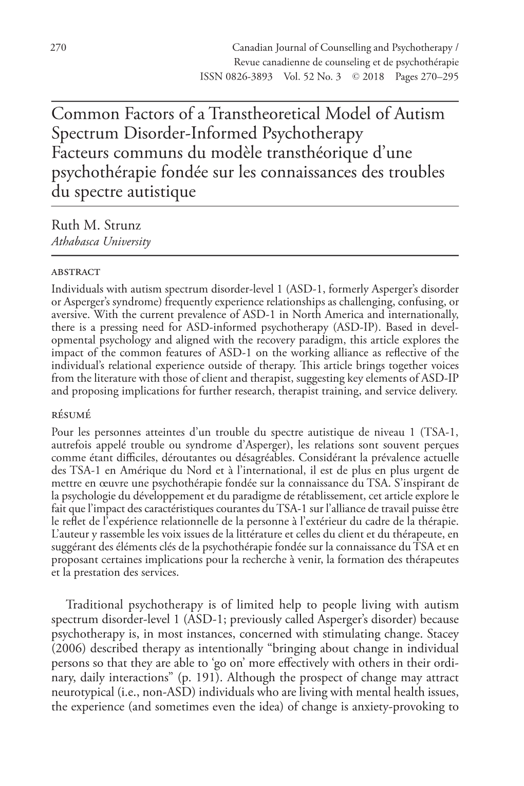 Common Factors of a Transtheoretical Model of Autism Spectrum Disorder