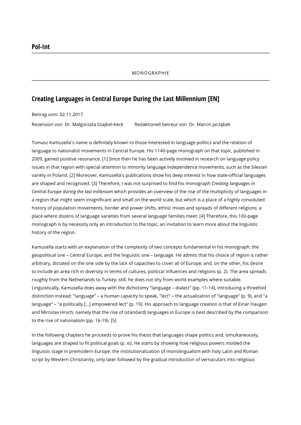 Creating Languages in Central Europe During the Last Millennium [EN]