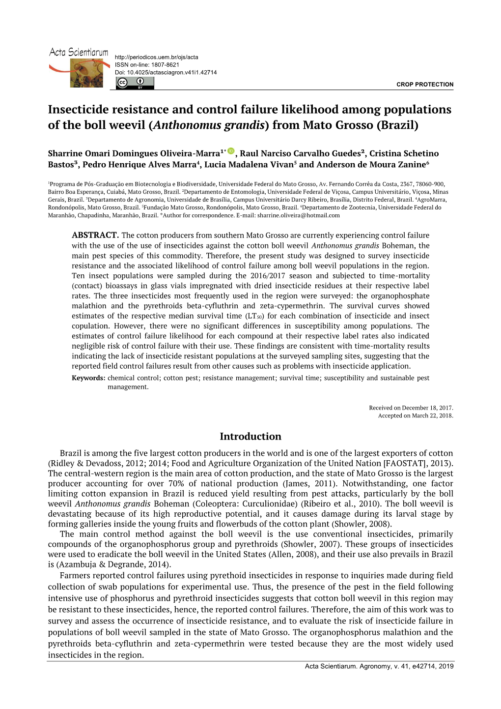 Acta Scientiarum ISSN On-Line: 1807-8621 Doi: 10.4025/Actasciagron.V41i1.42714