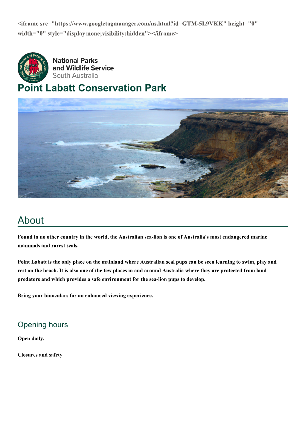 Point Labatt Conservation Park About