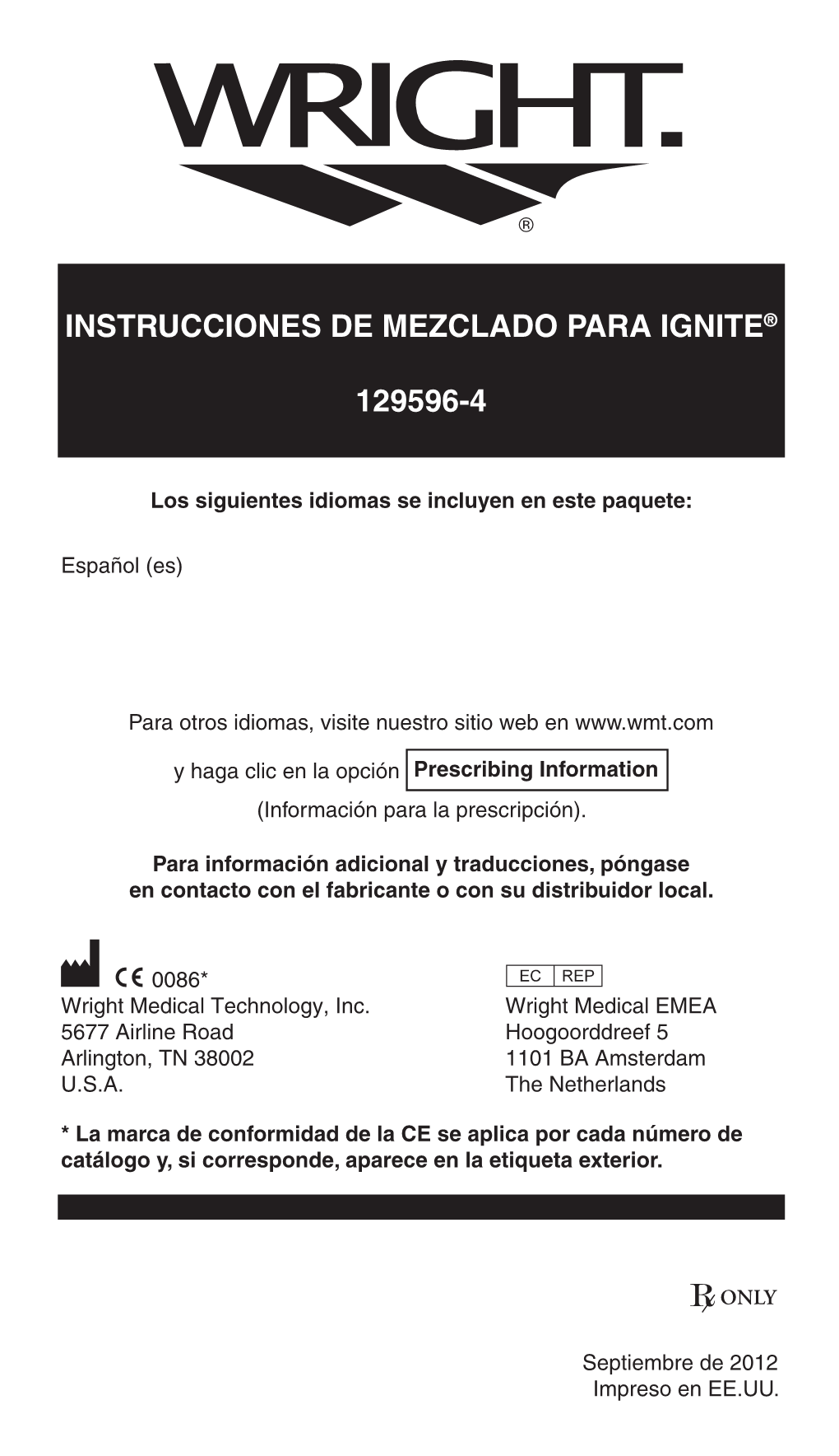 Instrucciones DE Mezclado Para IGNITE® 129596-4