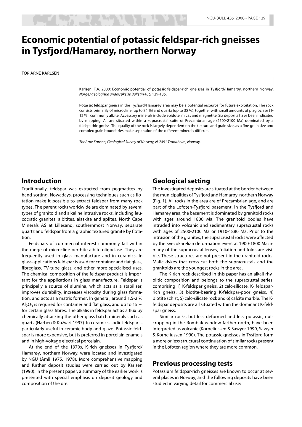 Economic Potential of Potassic Feldspar-Rich Gneisses in Tysfjord/Hamarøy, Northern Norway