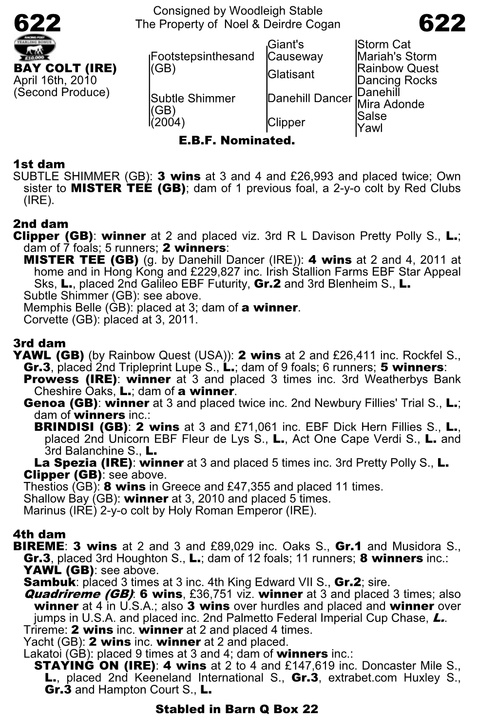 Consigned by Woodleigh Stable the Property of Noel & Deirdre Cogan