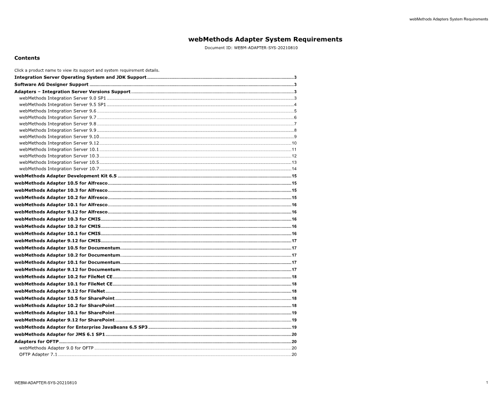 Webmethods Adapters System Requirements