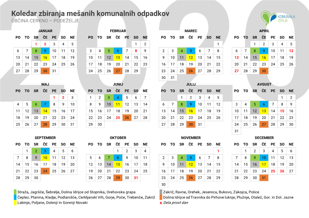 Koledar Zbiranja Mešanih Komunalnih Odpadkov OBČINA CERKNO – PODEŽELJE