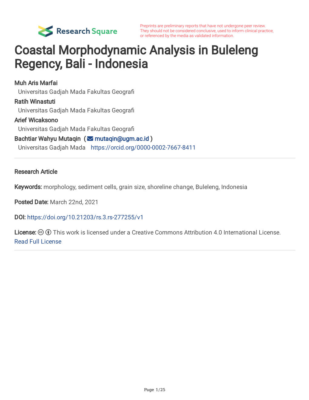 Coastal Morphodynamic Analysis in Buleleng Regency, Bali - Indonesia