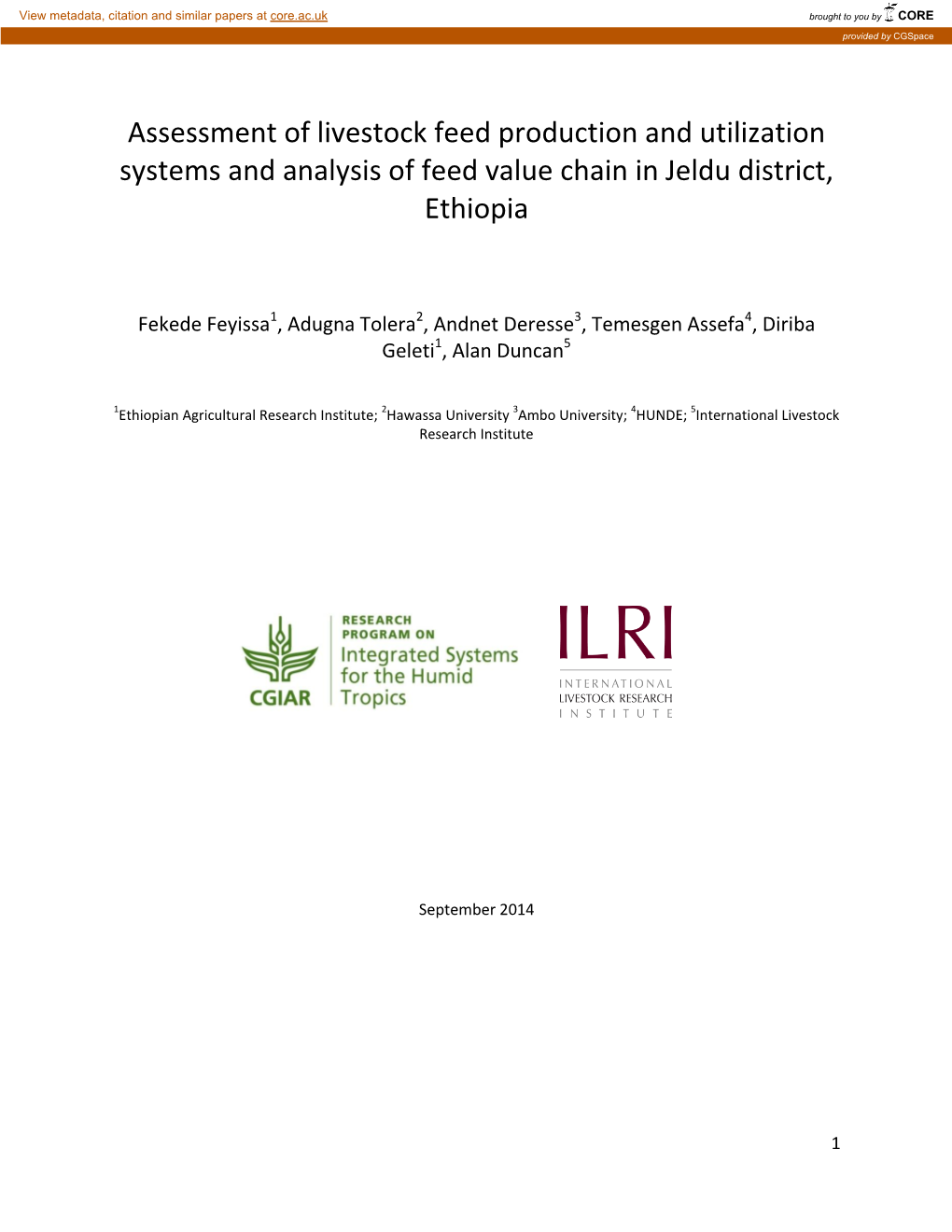 Assessment of Livestock Feed Production and Utilization Systems and Analysis of Feed Value Chain in Jeldu District, Ethiopia