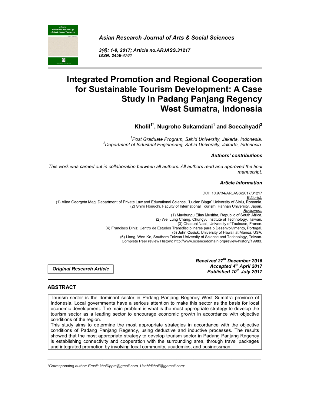 A Case Study in Padang Panjang Regency West Sumatra, Indonesia