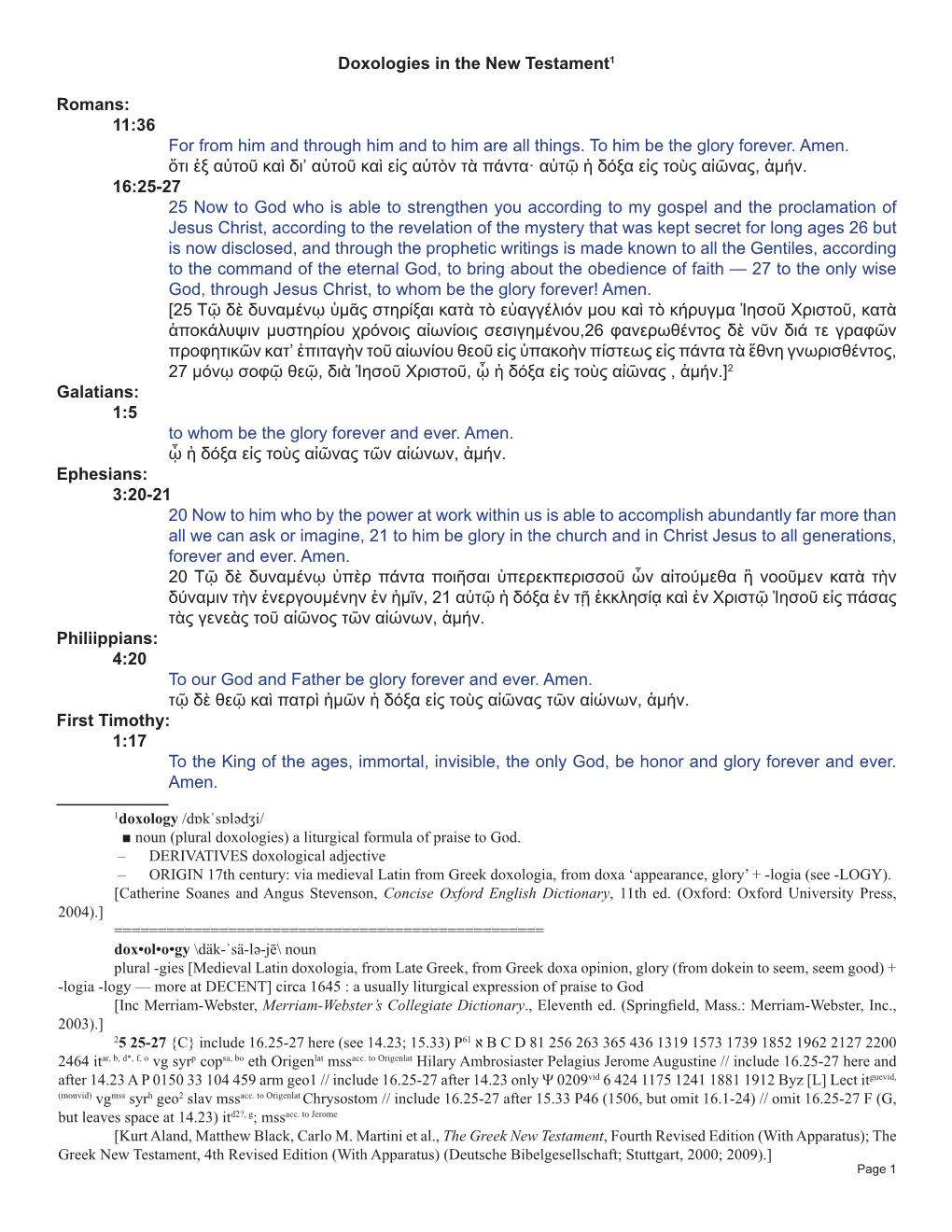 Doxologies in the New Testament1