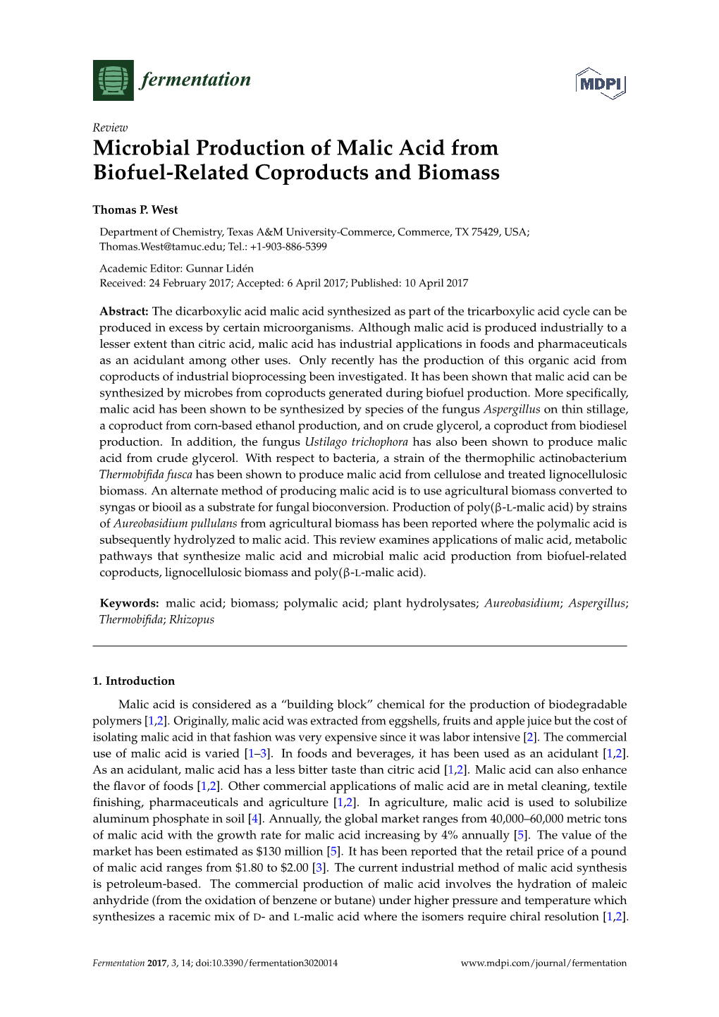 Microbial Production of Malic Acid from Biofuel-Related Coproducts and Biomass