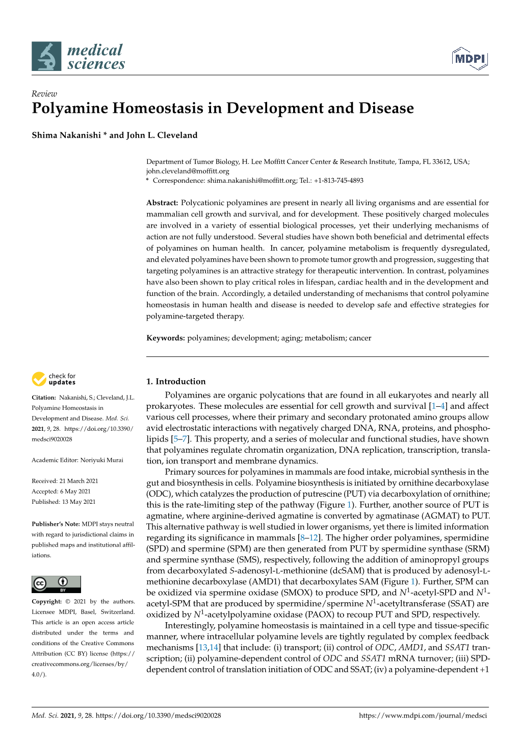 Polyamine Homeostasis in Development and Disease