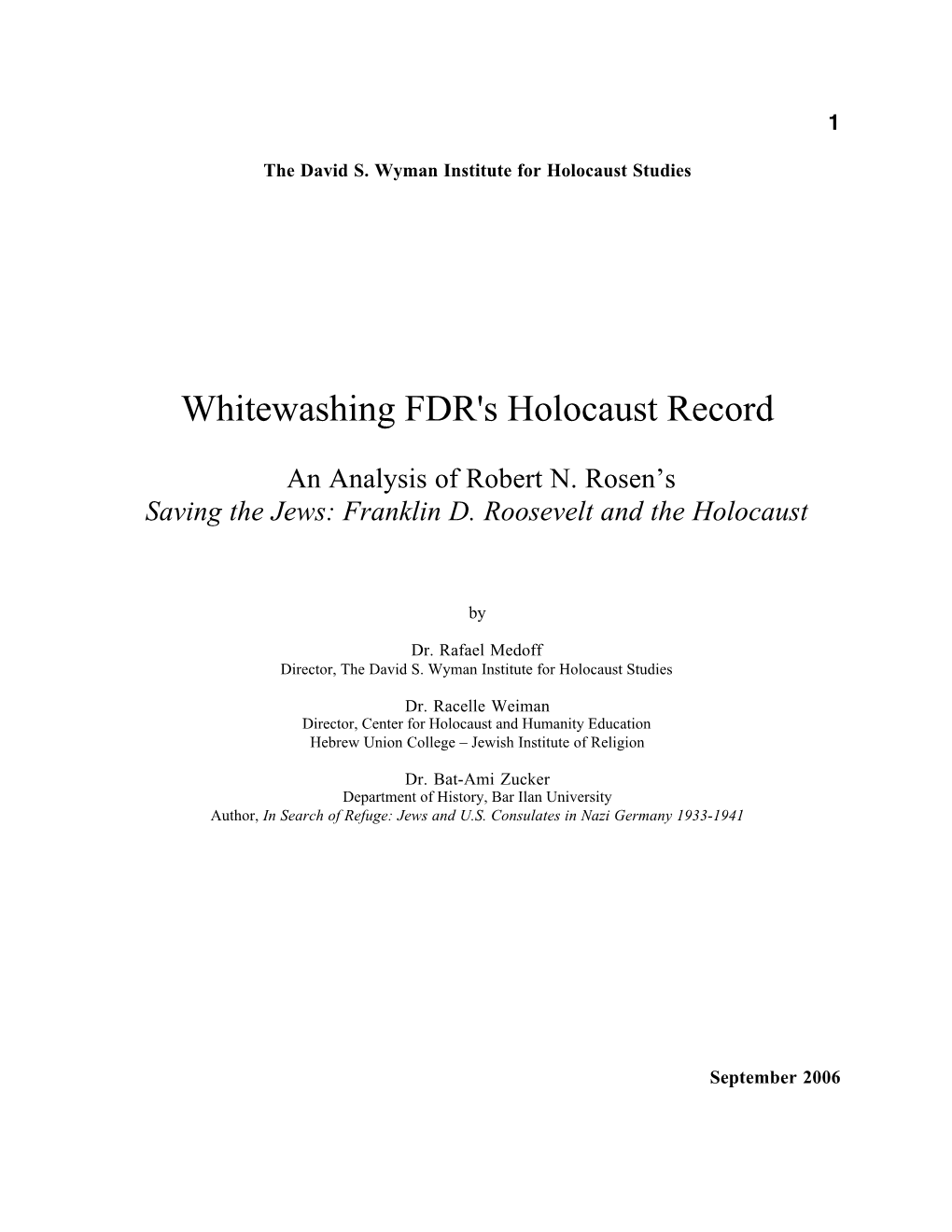 Whitewashing FDR's Holocaust Record