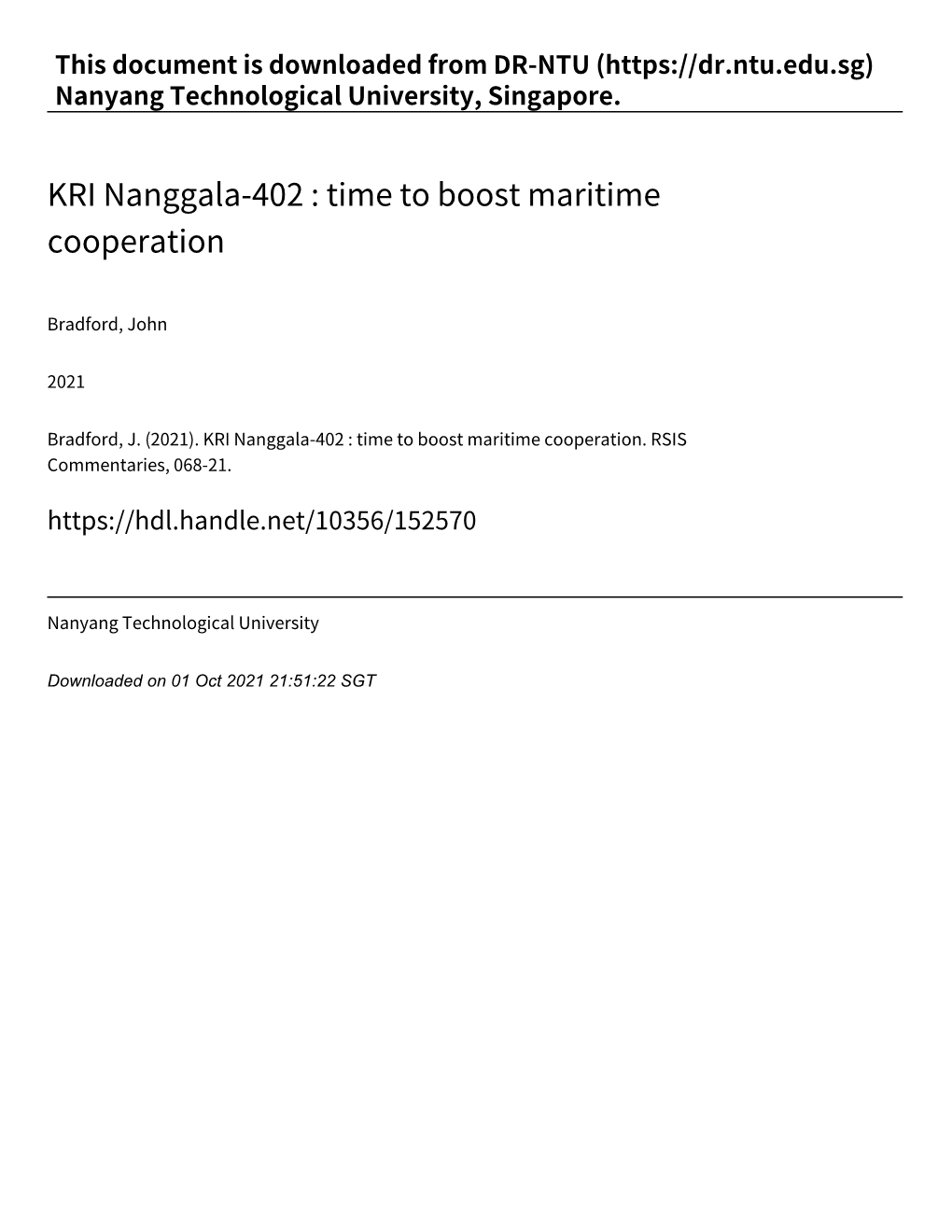 KRI Nanggala‑402 : Time to Boost Maritime Cooperation