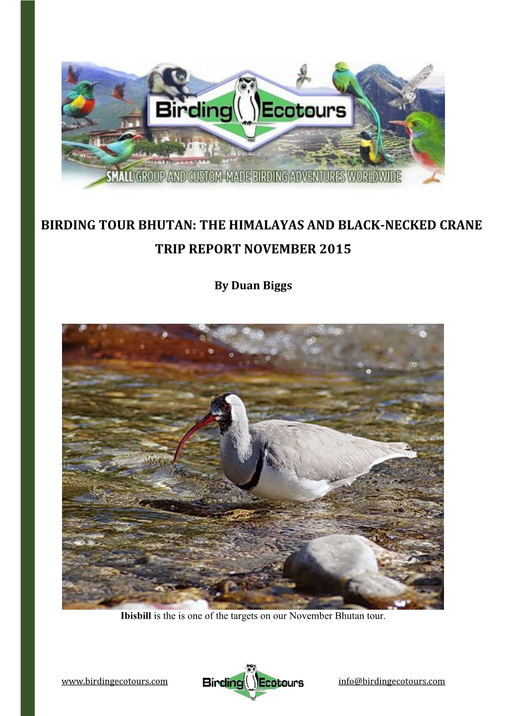 Birding Tour Bhutan: the Himalayas and Black-Necked Crane Trip Report November 2015