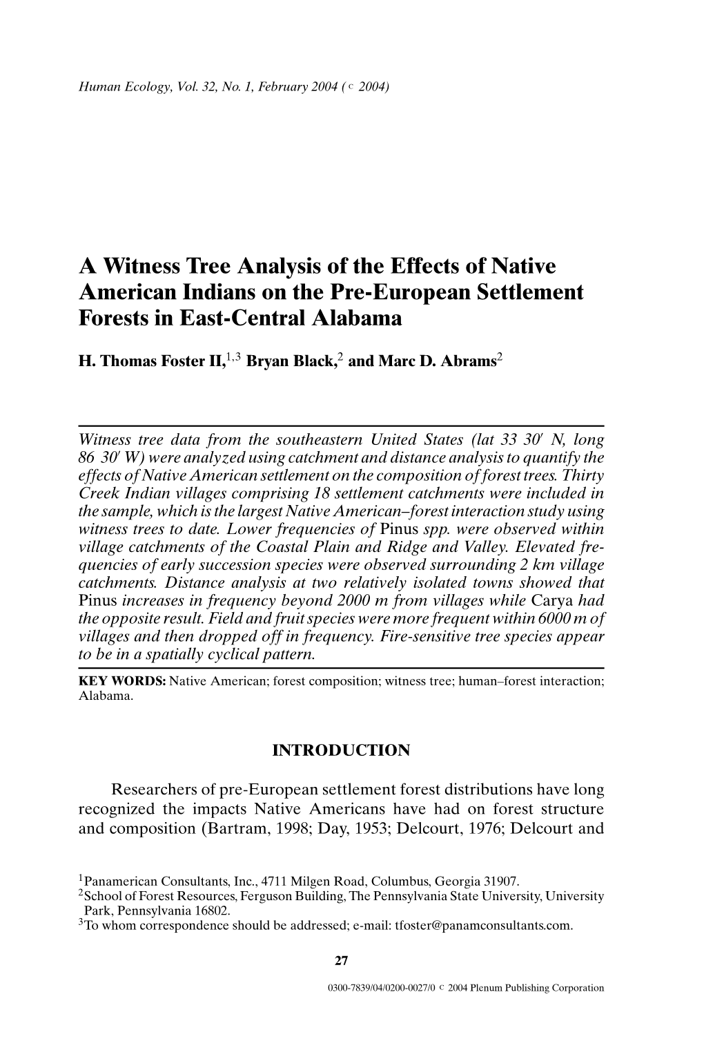 A Witness Tree Analysis of the Effects of Native American Indians on the Pre-European Settlement Forests in East-Central Alabama