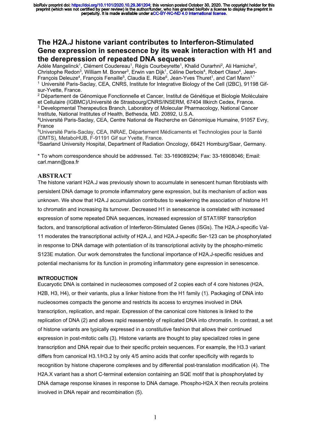 The H2A.J Histone Variant Contributes to Interferon-Stimulated Gene