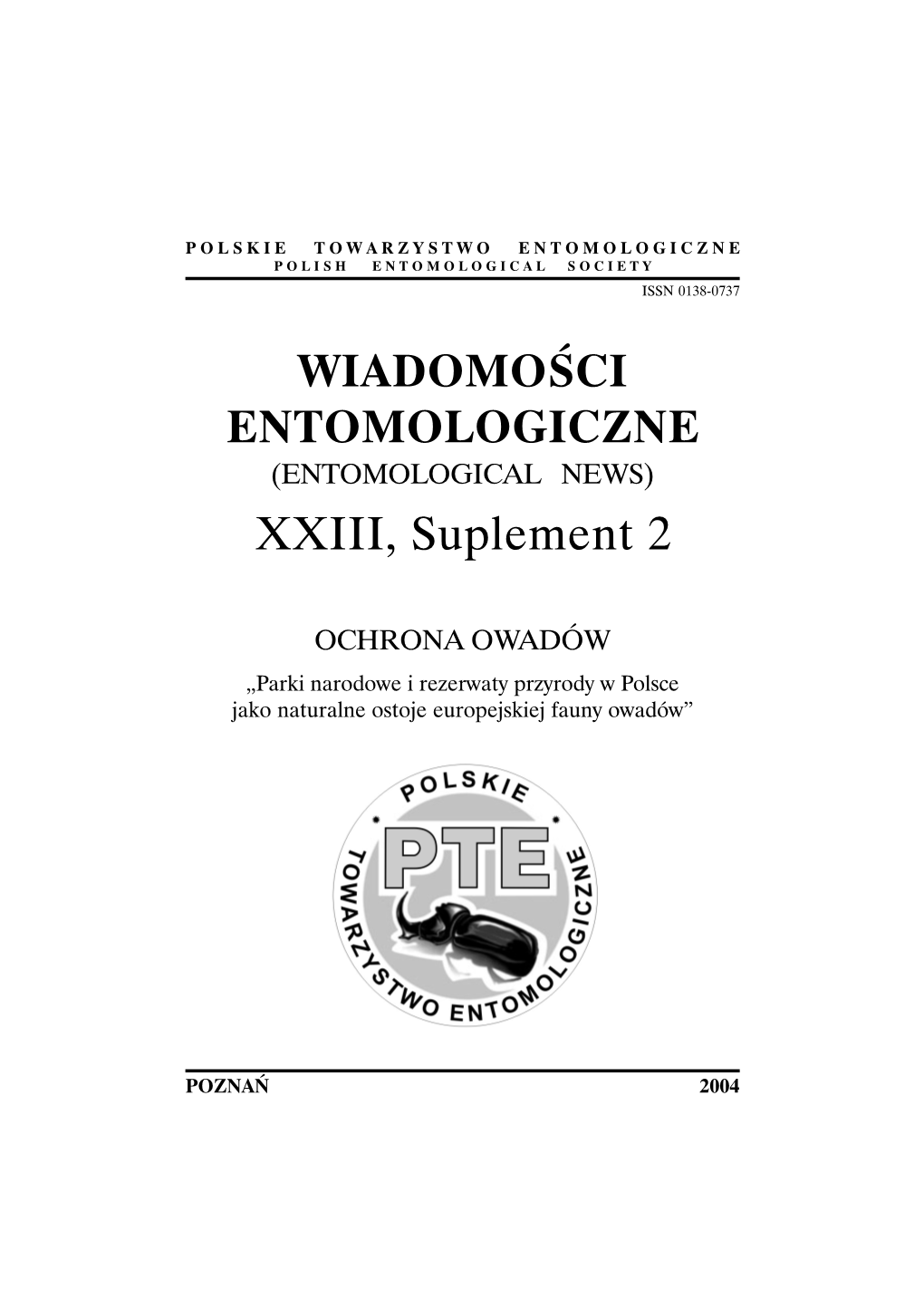 WIADOMOŚCI ENTOMOLOGICZNE XXIII, Suplement 2