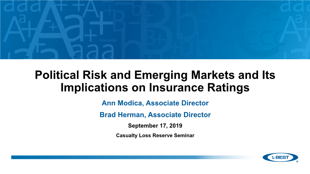 Political Risk and Emerging Markets and Its Implications on Insurance