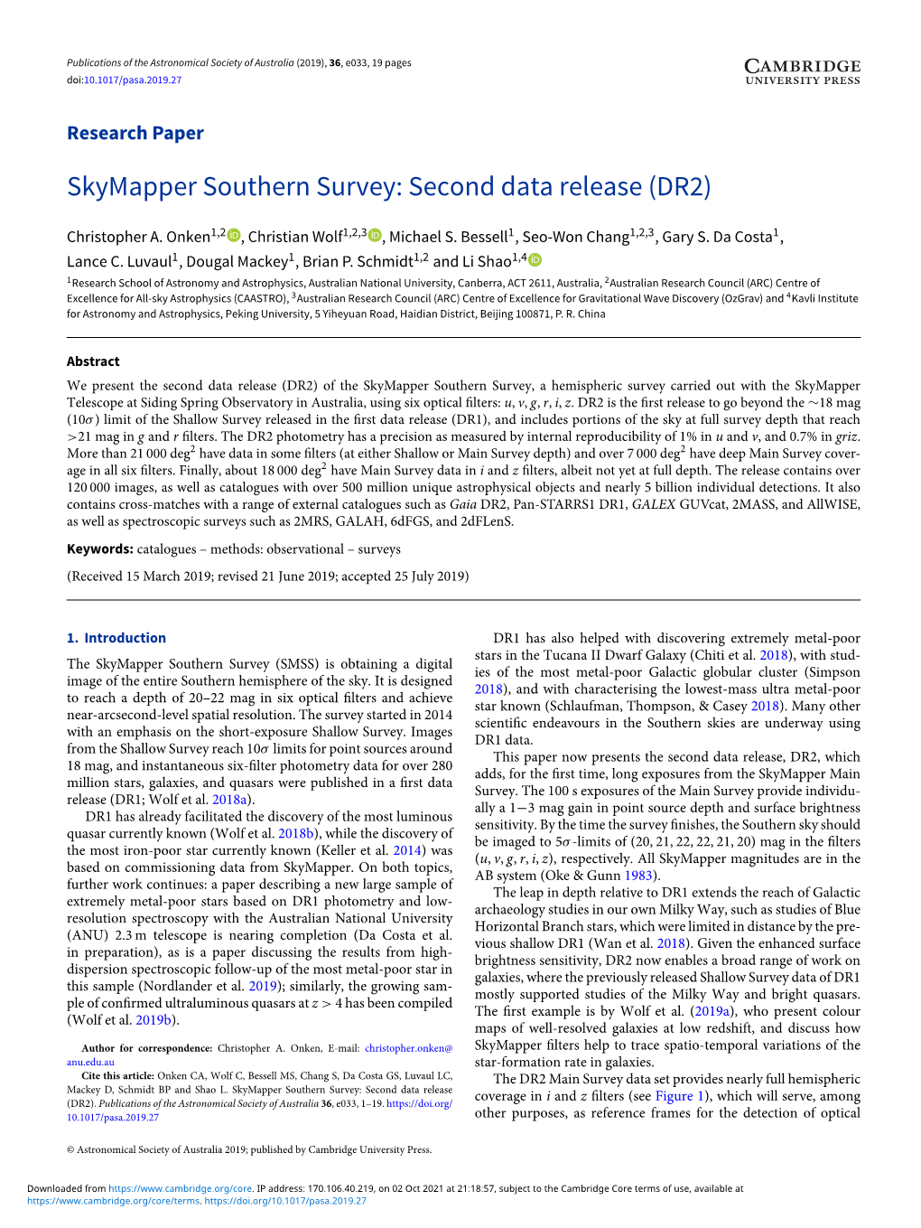 Skymapper Southern Survey: Second Data Release (DR2)