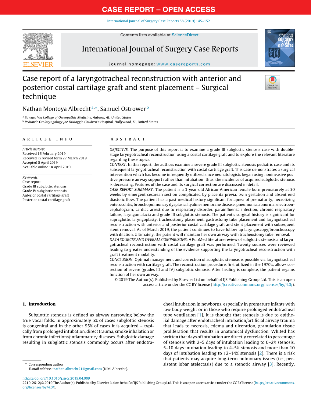 Case Report of a Laryngotracheal Reconstruction with Anterior And